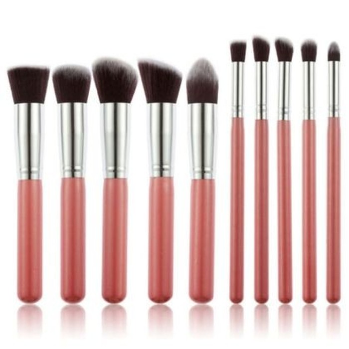 Set Pensule Machiaj,KABUKI-10 bucati+borseta-pink light