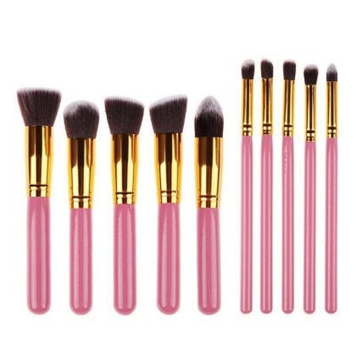 Set Pensule Machiaj,KABUKI-10 bucati+borseta-pink