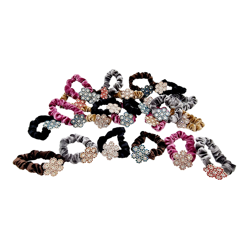 Elastice Color ptr. Păr cu Accesorii-Floricele cu Strasuri-24 bucati