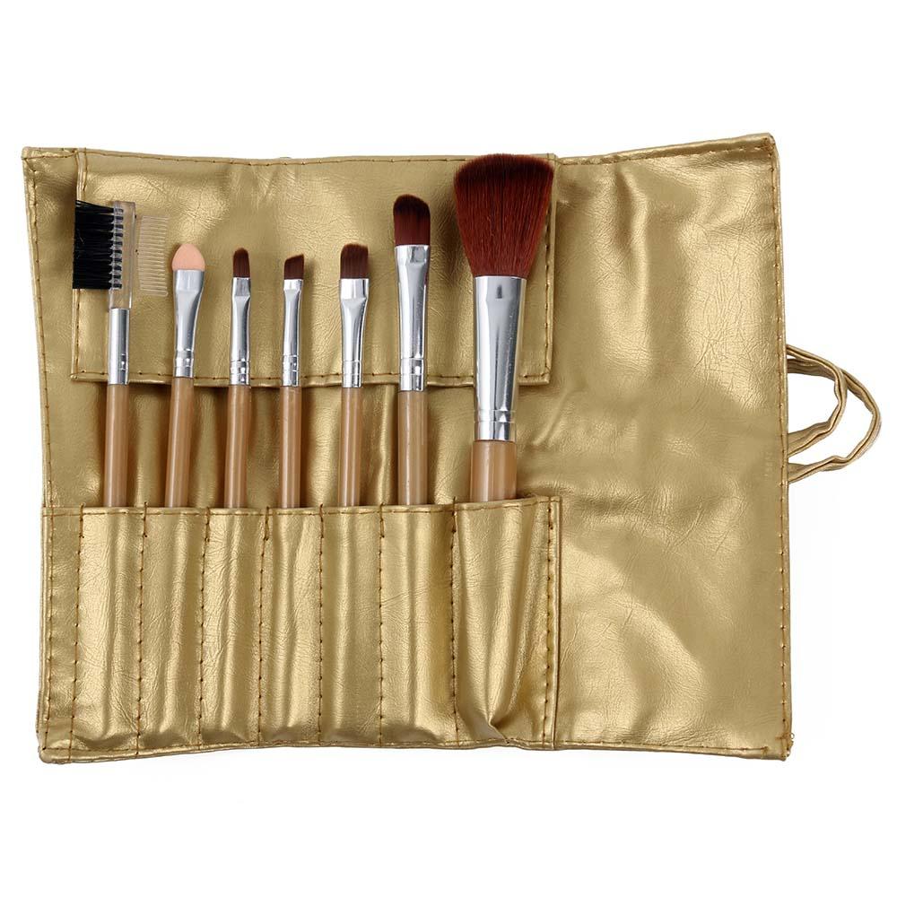 Set Pensule Machiaj,GOLD-7 bucati+borseta